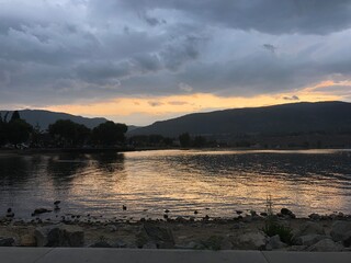 Okanagan Lake Beach in Downtown Penticton. British Columbia, Canada.