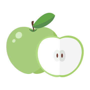 Cartoon vector illustration isolated object fresh fruit green apple