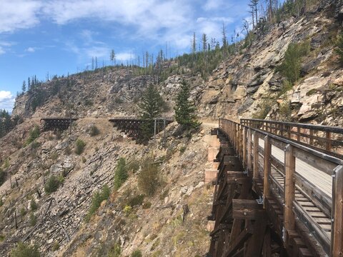 Myra Canyon Trestles In Kelowna - Old Rail Tracks: Popular Hiking And Biking Spot In Okanagan. The Scenic Portion Of The Kettle Valley Railway