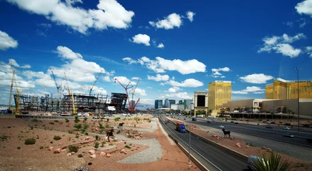 Wall murals Las Vegas Las Vegas skyline with football stadium in construction 