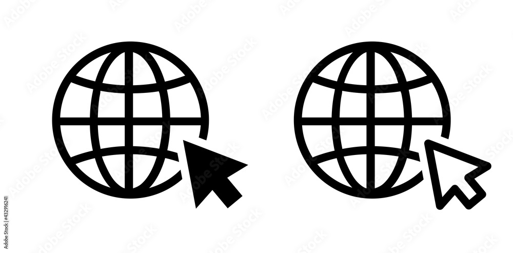 Poster web icon, click to go to website. globe with arrow. vector illustration.