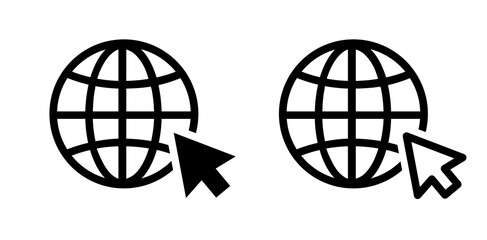 Web icon, click to go to website. Globe with arrow. Vector illustration.