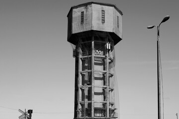 Railway tower of pressure. Built after the Second World War, next to the depot in the city of Białystok in Podlasie, Poland.