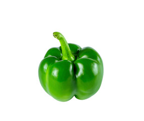 One green bell pepper close up isolated on white background.