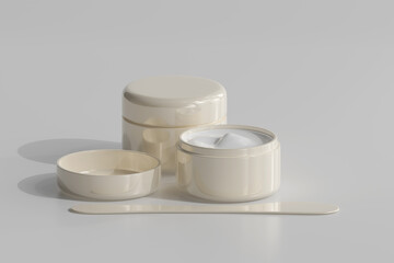 Isolated Cosmetic Jar with Transparent Label 3D Rendering
