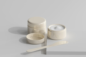 Obraz na płótnie Canvas Isolated Cosmetic Jar with Transparent Label 3D Rendering