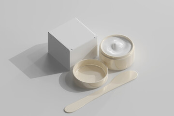 Isolated Cosmetic Jar with Transparent Label and Box 3D Rendering