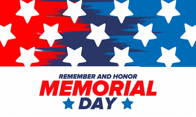 Memorial Day in United States. Remember and Honor. Federal holiday for remember and honor persons who have died while serving in the United States Armed Forces. Celebrated in May. Vector poster