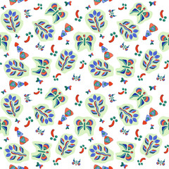 Seamless watercolor pattern of individual ethnic elements