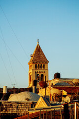 Fototapeta premium The tower of the Lutheran Church of the Redeemer in the Christian Quarter, Old city East Jerusalem Israel