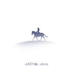 Girl on horse. Rider isolated silhouette on animal. Horsemanship