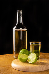 Brazilian drink known as Cachaça, drink from sugar cane. It is used in the preparation of the caipirinha known worldwide, selective focus.