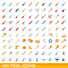100 tool icons set. Cartoon illustration of 100 tool icons vector set isolated on white background