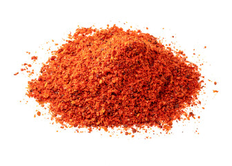 handful of paprika powder closeup on white