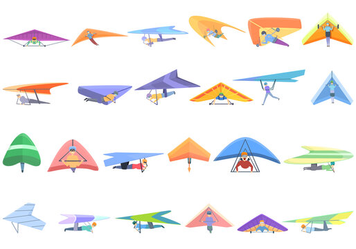 Hang glider icons set. Cartoon set of hang glider vector icons for web design