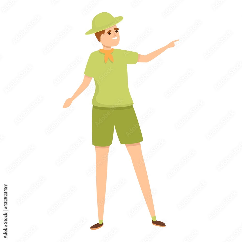 Poster scouting boy icon. cartoon of scouting boy vector icon for web design isolated on white background
