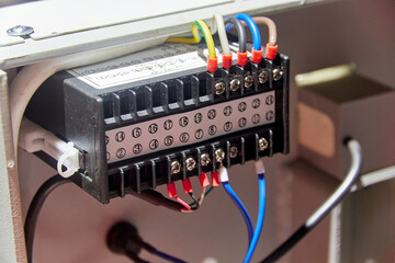 terminal block of switch with connected electric wires 
