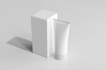 Isolated Cosmetic Cream Tube with Box 3D Rendering
