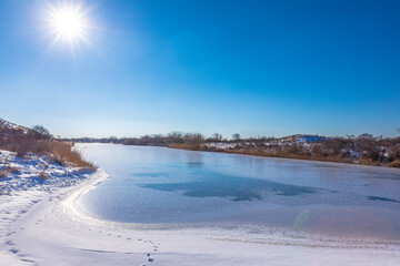 Snowy and ice winter landscape at the Amsterdamse Waterleidingduinen