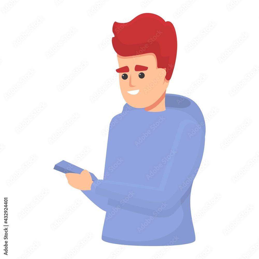Poster boy messaging icon. cartoon of boy messaging vector icon for web design isolated on white background
