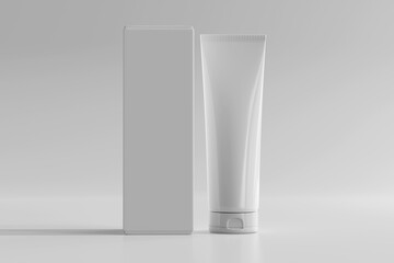 Isolated Cosmetic Cream Tube with Box 3D Rendering