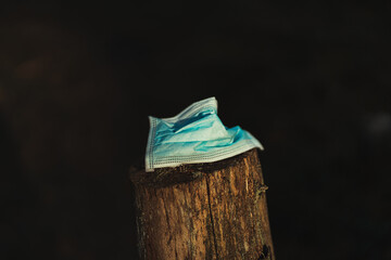 Nature's Plight: Discarded Mask on Pristine Stump Exposes the Duality of COVID-19 and Environmental Impact
