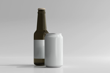 330ml Medium Size Soda or Beer Can and Bottle 3D Rendering