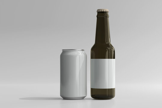 330ml Medium Size Soda or Beer Can and Bottle 3D Rendering