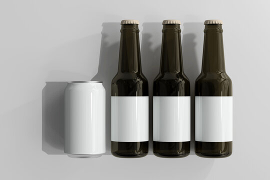 330ml Medium Size Soda or Beer Can and Bottle 3D Rendering