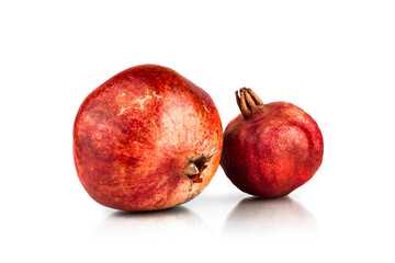 Pomegranates. Natural rural pomegranates isolated on white background. Part of set.