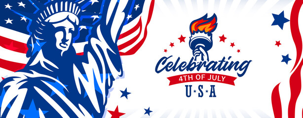 Celebrating USA independence day, 4th of July with a statue of liberty on the trendy USA waving flag and statue of liberty background.  © Tajuddin
