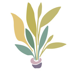 Vector colorful isolated design illustration with decorative green cartoon home plant in pot