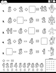 calculation educational task worksheet coloring book page