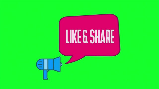 Like shere text animated megaphone with speech bubble title highlight slide closing in, chroma green screen shot.