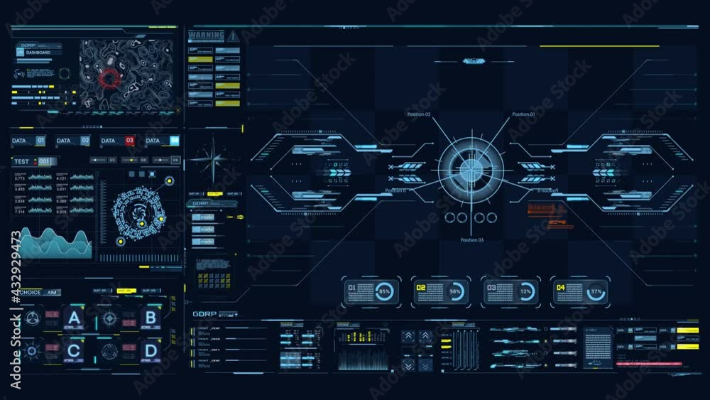 Leinwandbilder Advance HUD control center. Graphic Dashboard Head-up display and Futuristic User Interface GUI, UI. FUI. Virtual reality game screen interface template, mockup. Spyware app for tracking GPS. 
