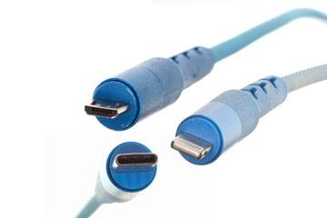 cable isolated on white background for digital computer or smartphone close-up