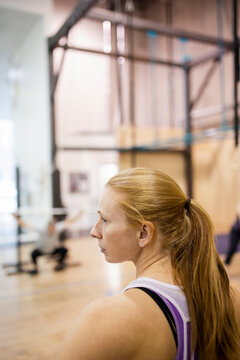 Profile Blonde Woman Looking Away In Gym