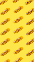 Homeopathic pills, capsules with bee pollen on a bright yellow background. Natural remedy for colds and flu, for health. Pattern. Horizontal