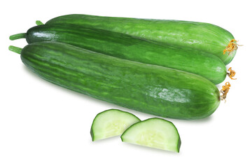 Cucumbers and slices isolated on a white background.