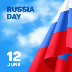 Russia national day banner or greeting card. Russian waving flag to the independence day of Russia - June 12. Vector illustration