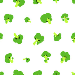 Seamless vector pattern of green broccoli on white background