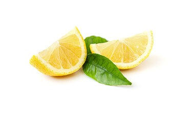 Lemon slices on white isolated background. With clipping path. Close up