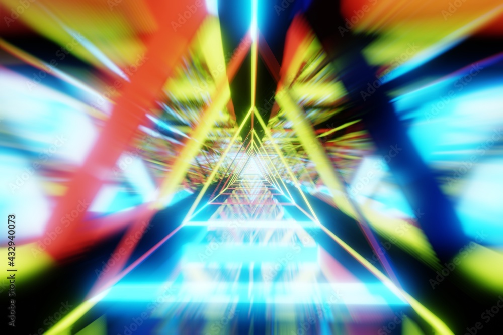 Aufkleber abstract acceleration speed motion through light tunnel. technology background, 3d render