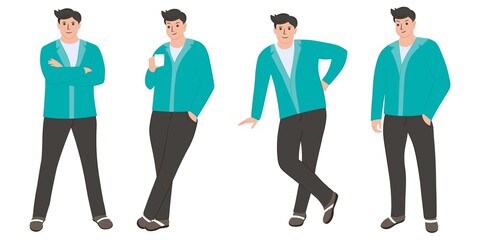 set of businessman in different poses. vector illustration isolated on white background. 