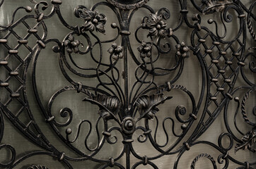 Exquisite, beautiful decorative wrought iron elements of the metal gate