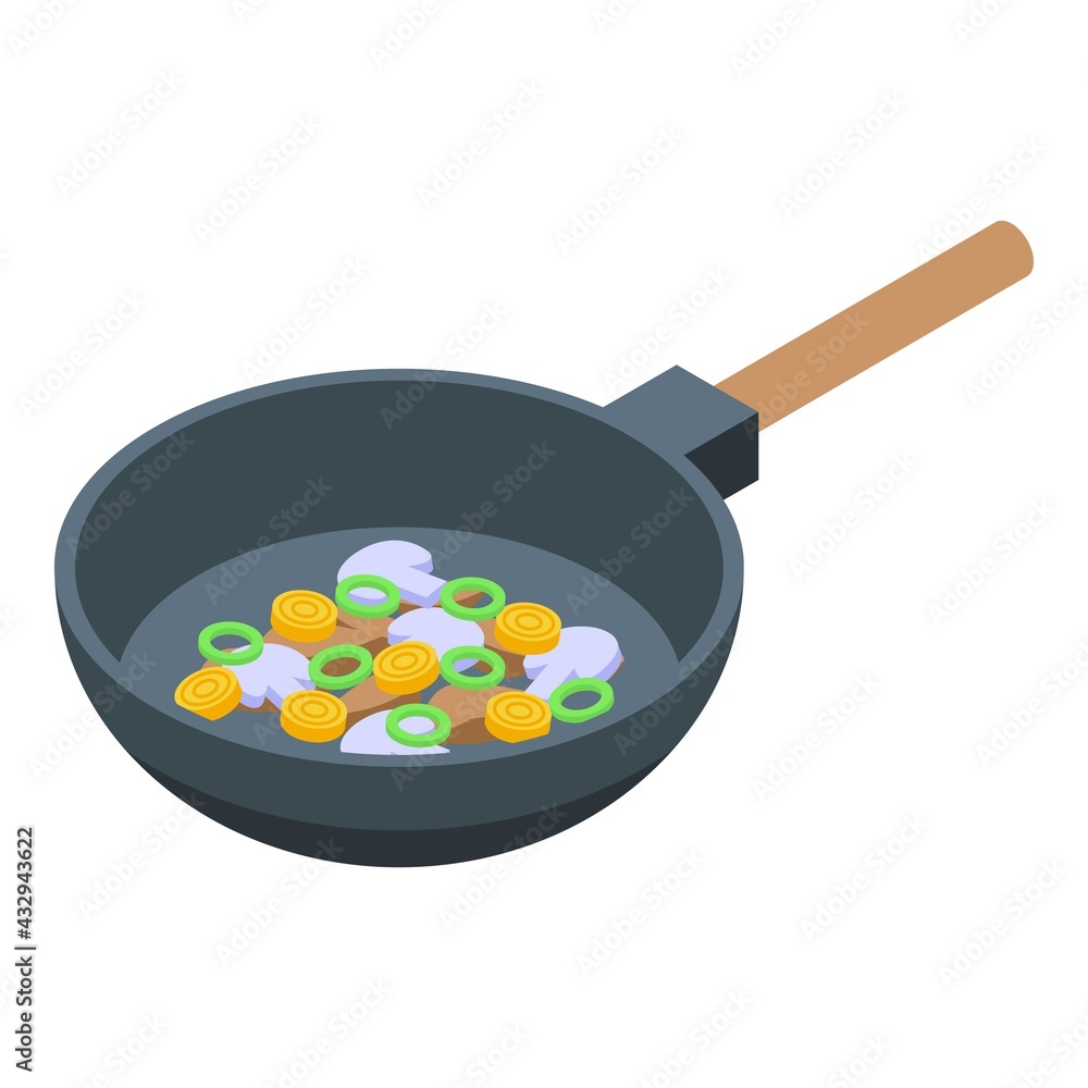 Poster wok menu frying pan icon. isometric of wok menu frying pan vector icon for web design isolated on wh