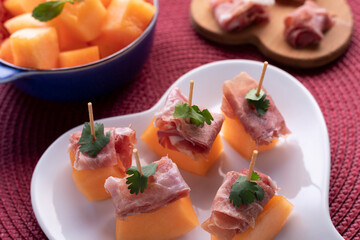 Cantaloupe and prosciutto appetizer