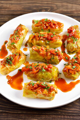 Cabbage rolls stuffed with ground beef and rice