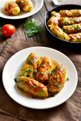 Cabbage rolls stuffed with ground beef and rice