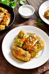Cabbage rolls stuffed with ground beef and rice
